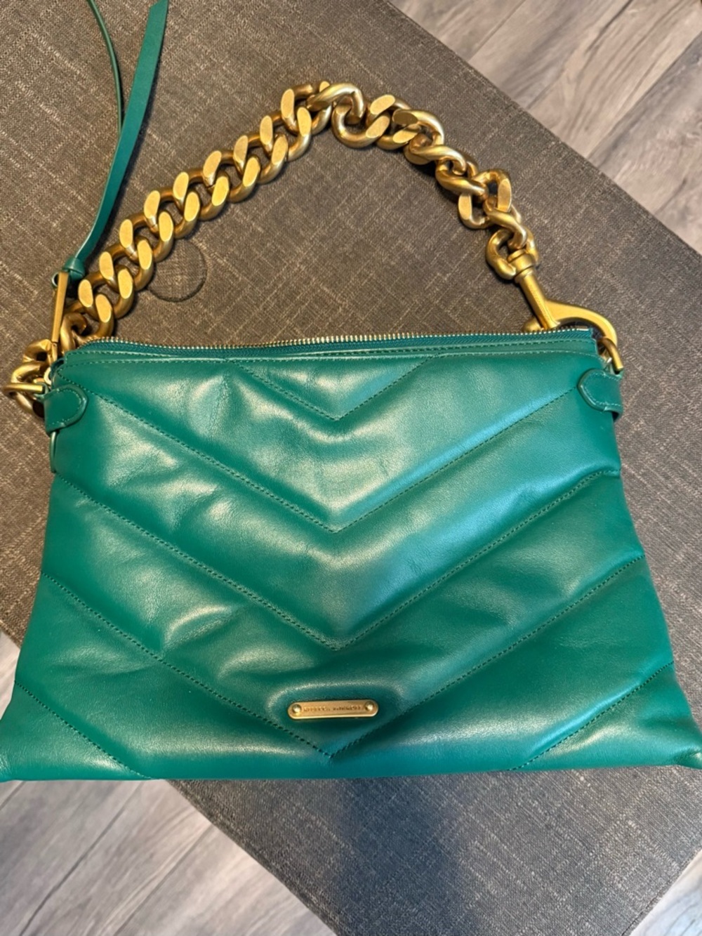 Rebecca Minkoff Teal Quilted Leather Shoulder Bag with Gold Chain